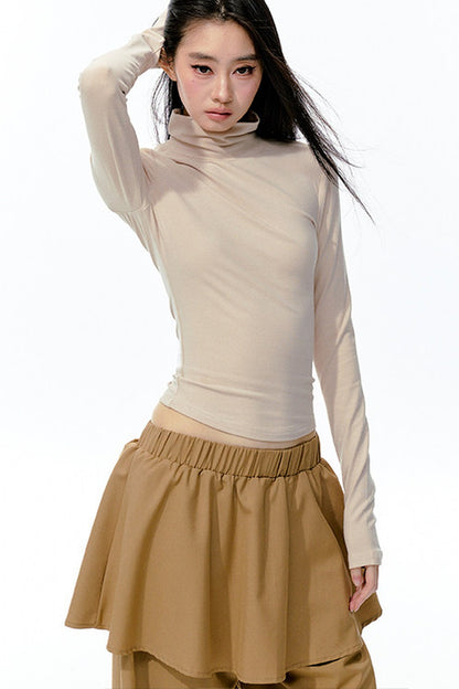 Large Hollow-Out Pearl Chain High-Neck Knit Top