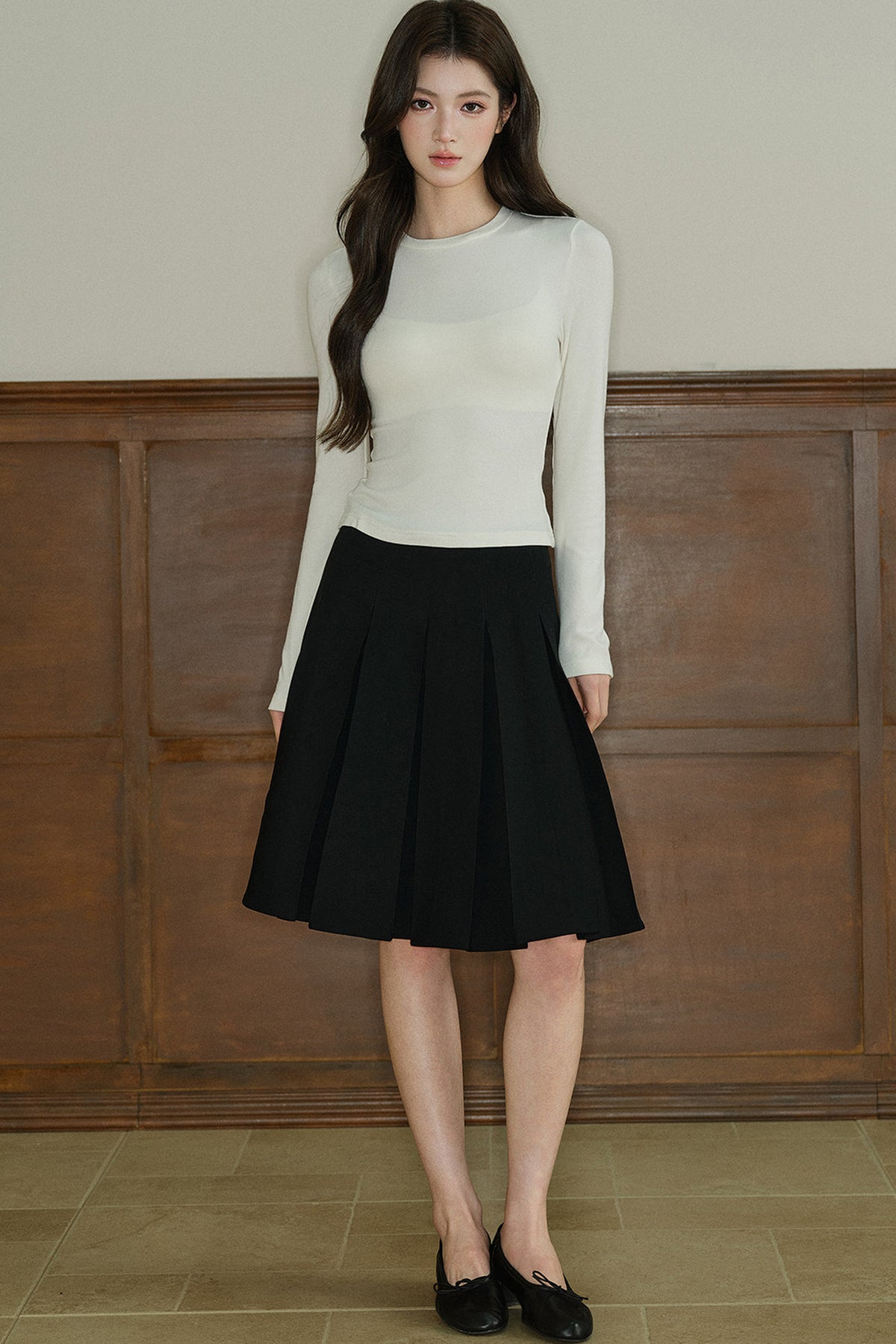 Long-Sleeved Round-Neck Knit Base Layer Top