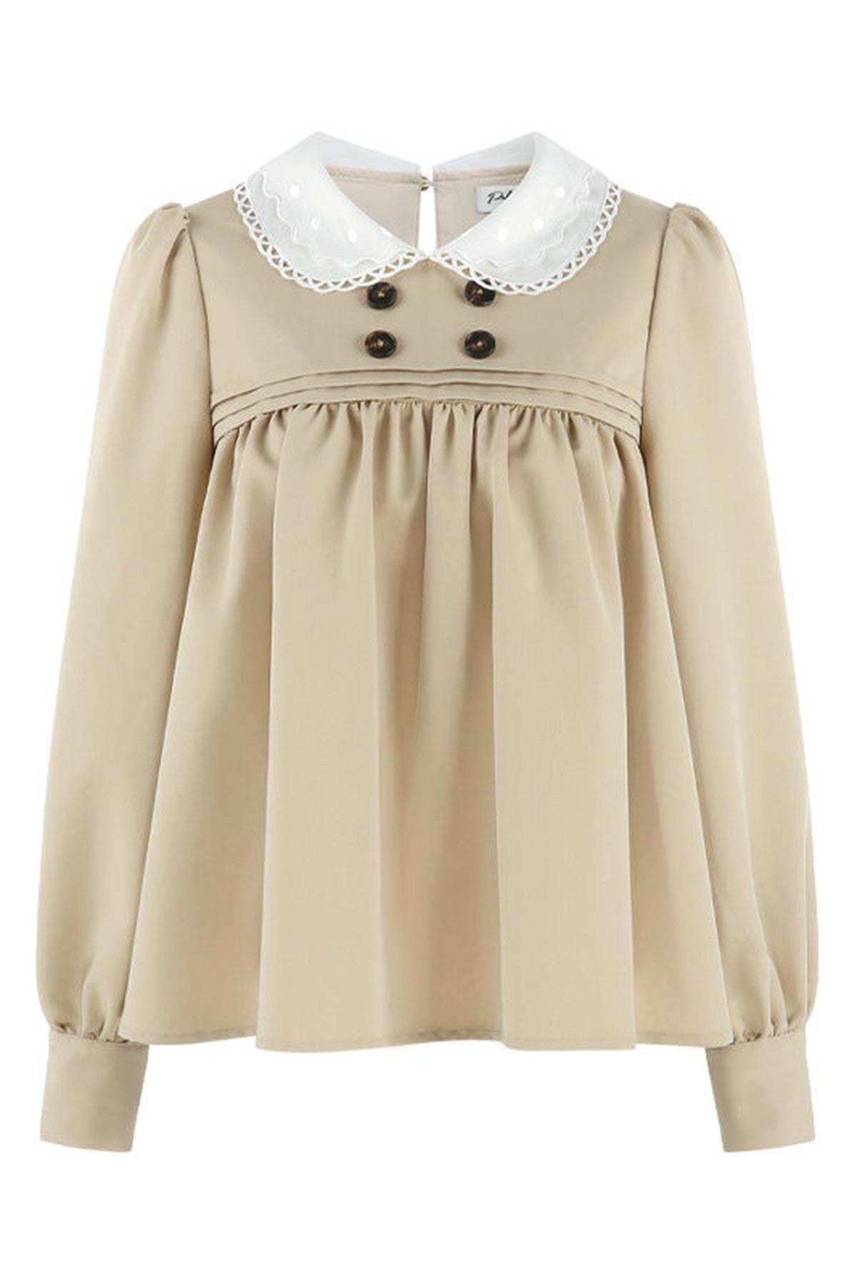 Khaki Doll Collar Pullover Shirt and Skirt Set-Up