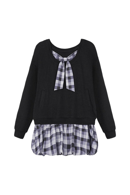 Bowknot Knitted Layered-Look Dress