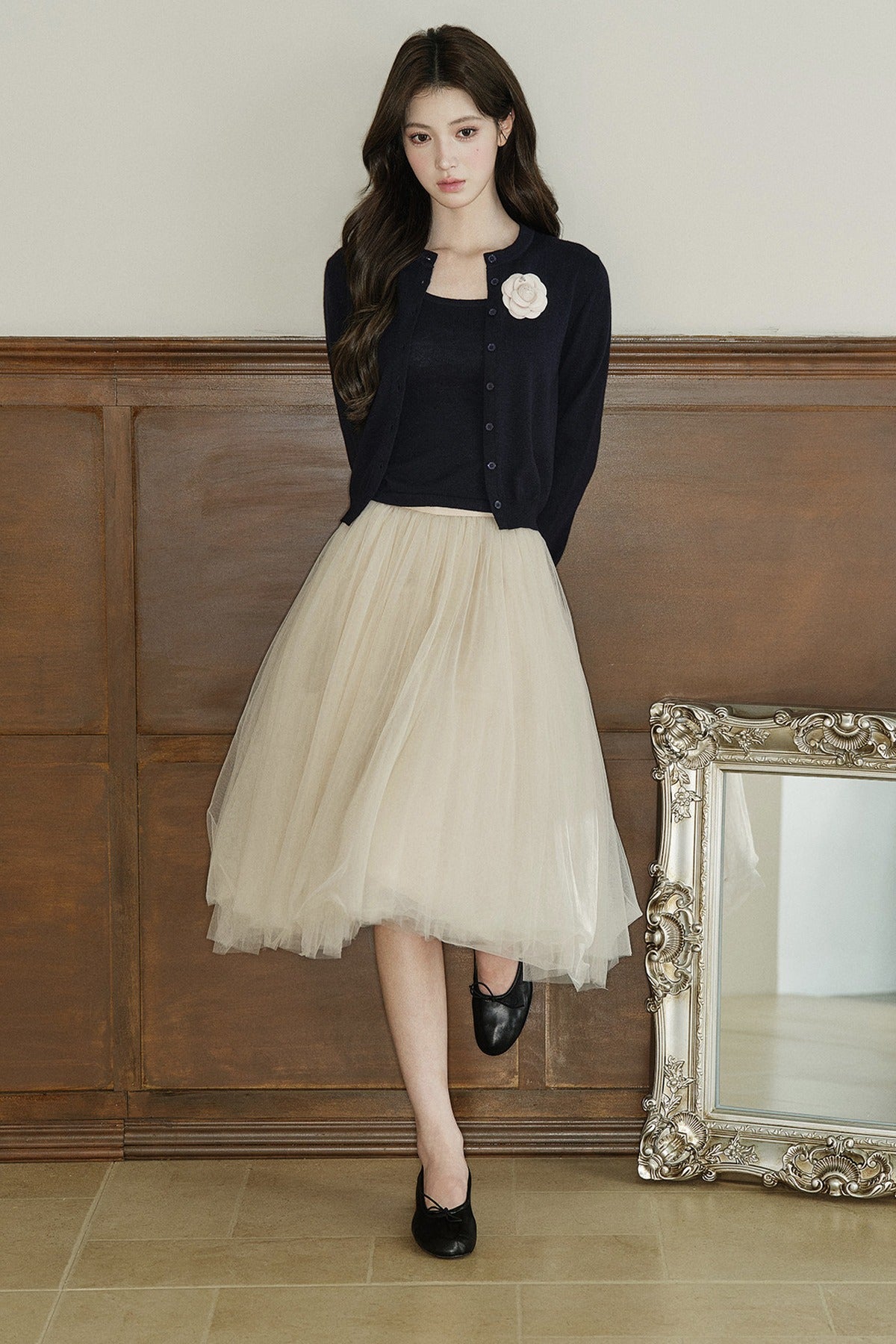 Mid-Waist A-Line Mesh Skirt