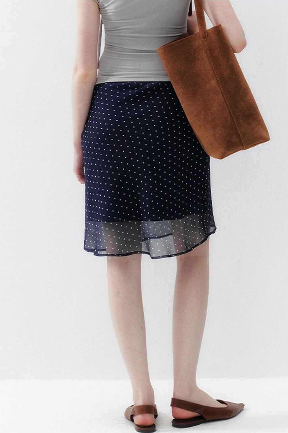 Navy Polka Dot Double-Layer A-Line Mesh Skirt