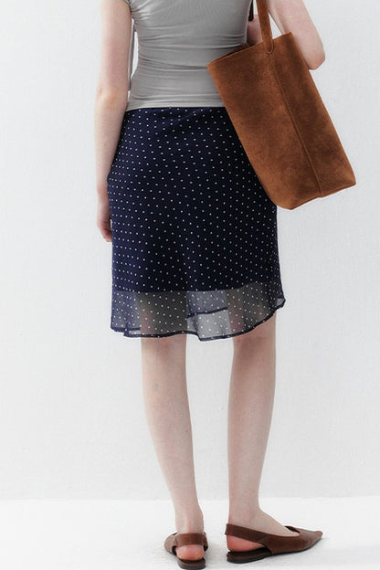 Navy Polka Dot Double-Layer A-Line Mesh Skirt