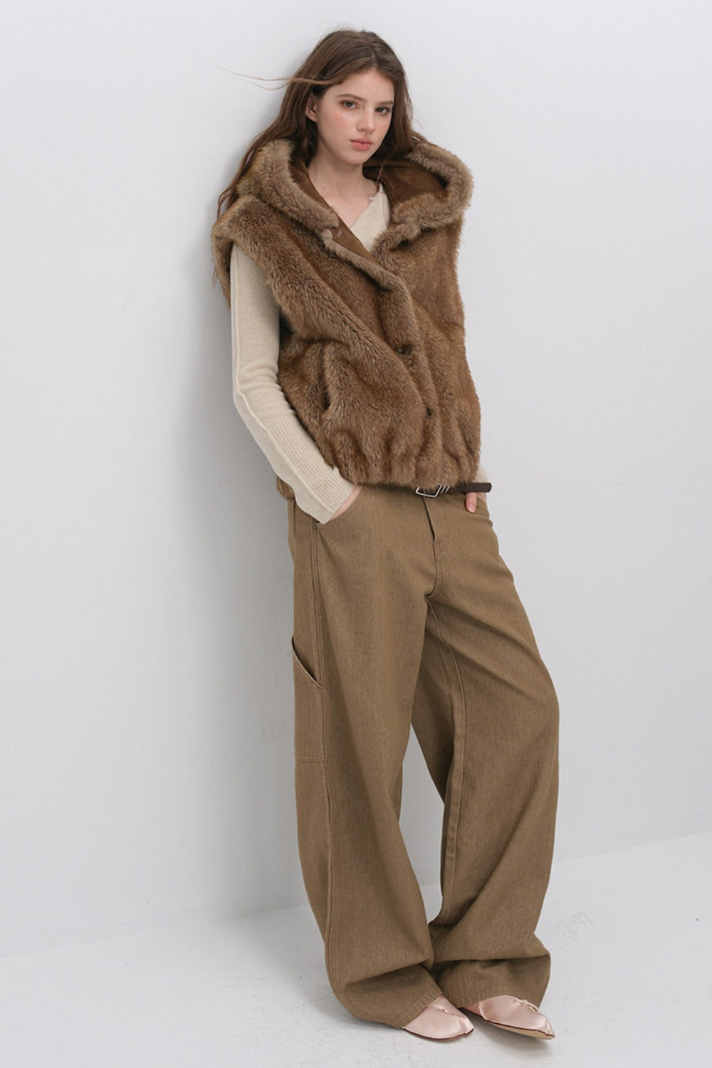 Hooded Faux Fox Fur Vest