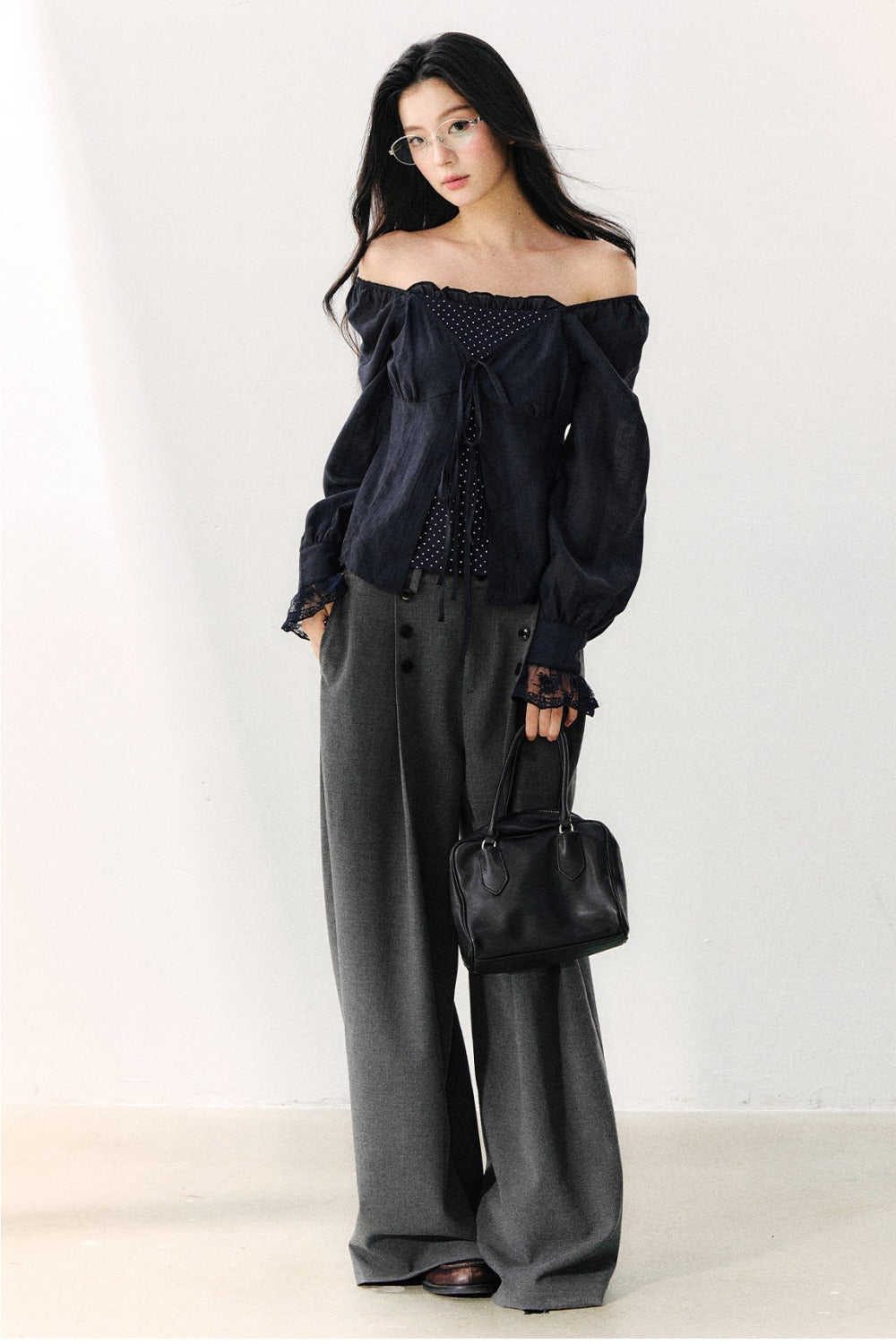 Polka Dot Knit Layered-Look Blouse