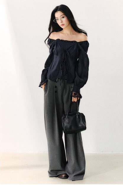 Polka Dot Knit Layered-Look Blouse