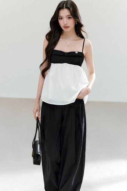 Black White Color Block Camisole Top and Pants Set