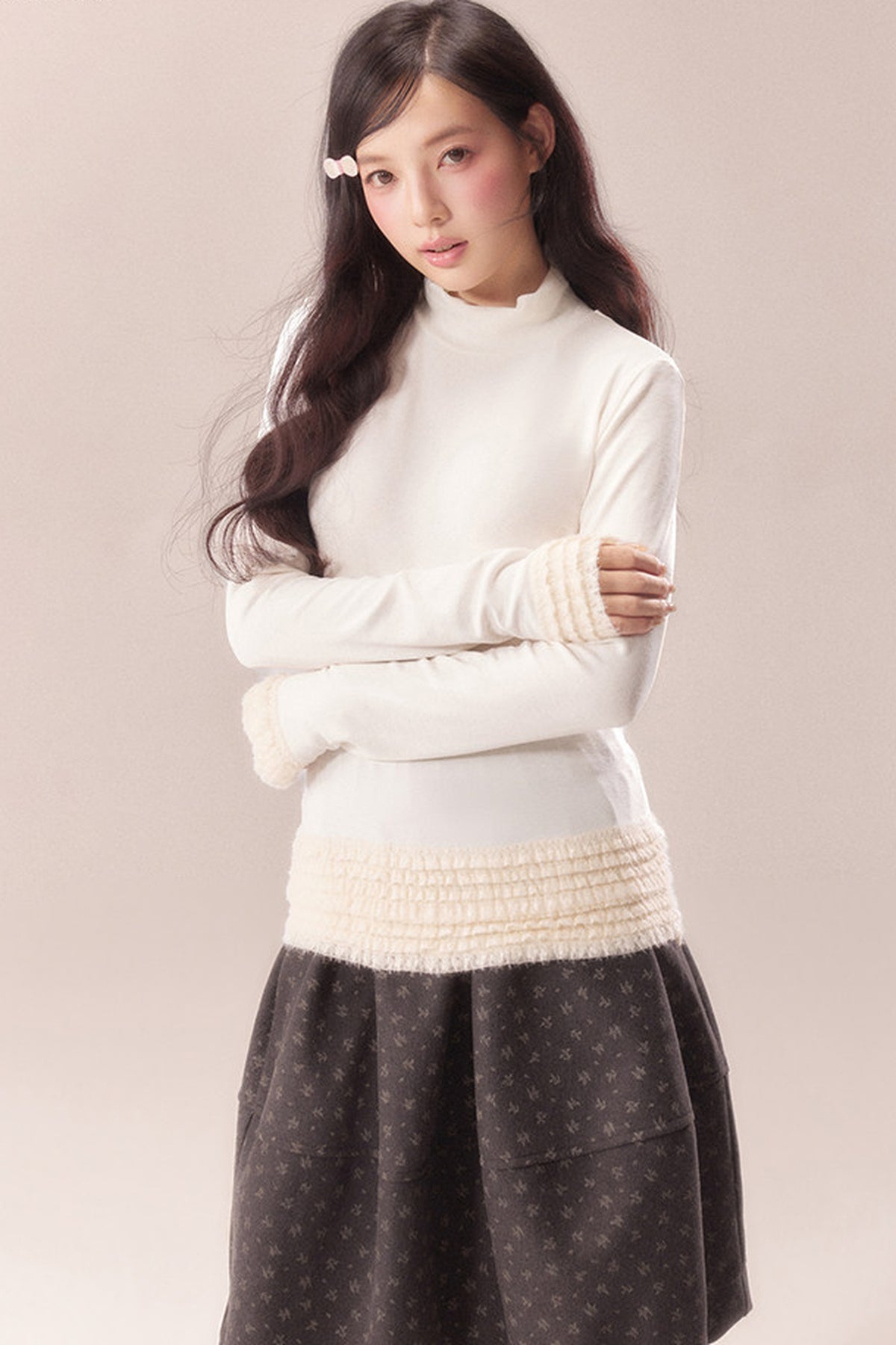 Lace Trim Thermal Knit Top