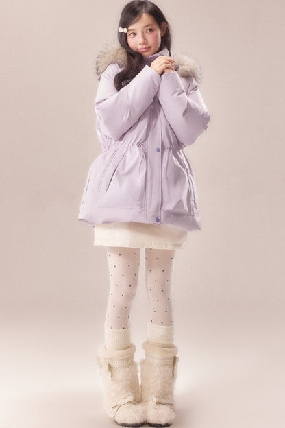 Mid-Length Fur Collar Goose Down Jacket