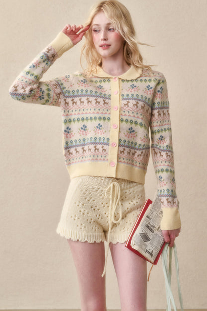 Reindeer Fair Isle Doll Collar Short Cardigan
