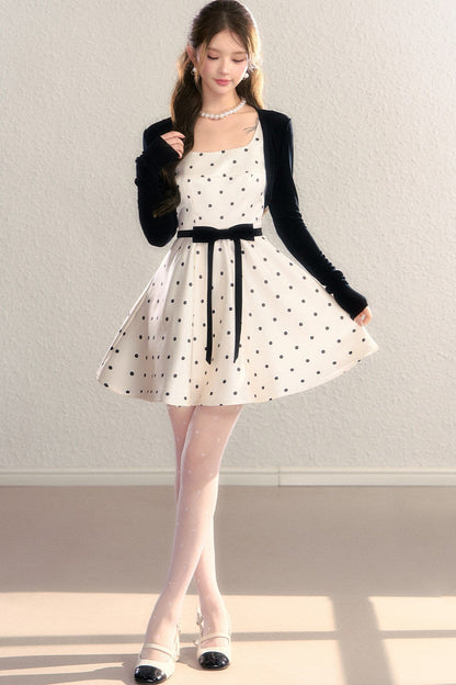 Elegant Polka Dot Waist Dress