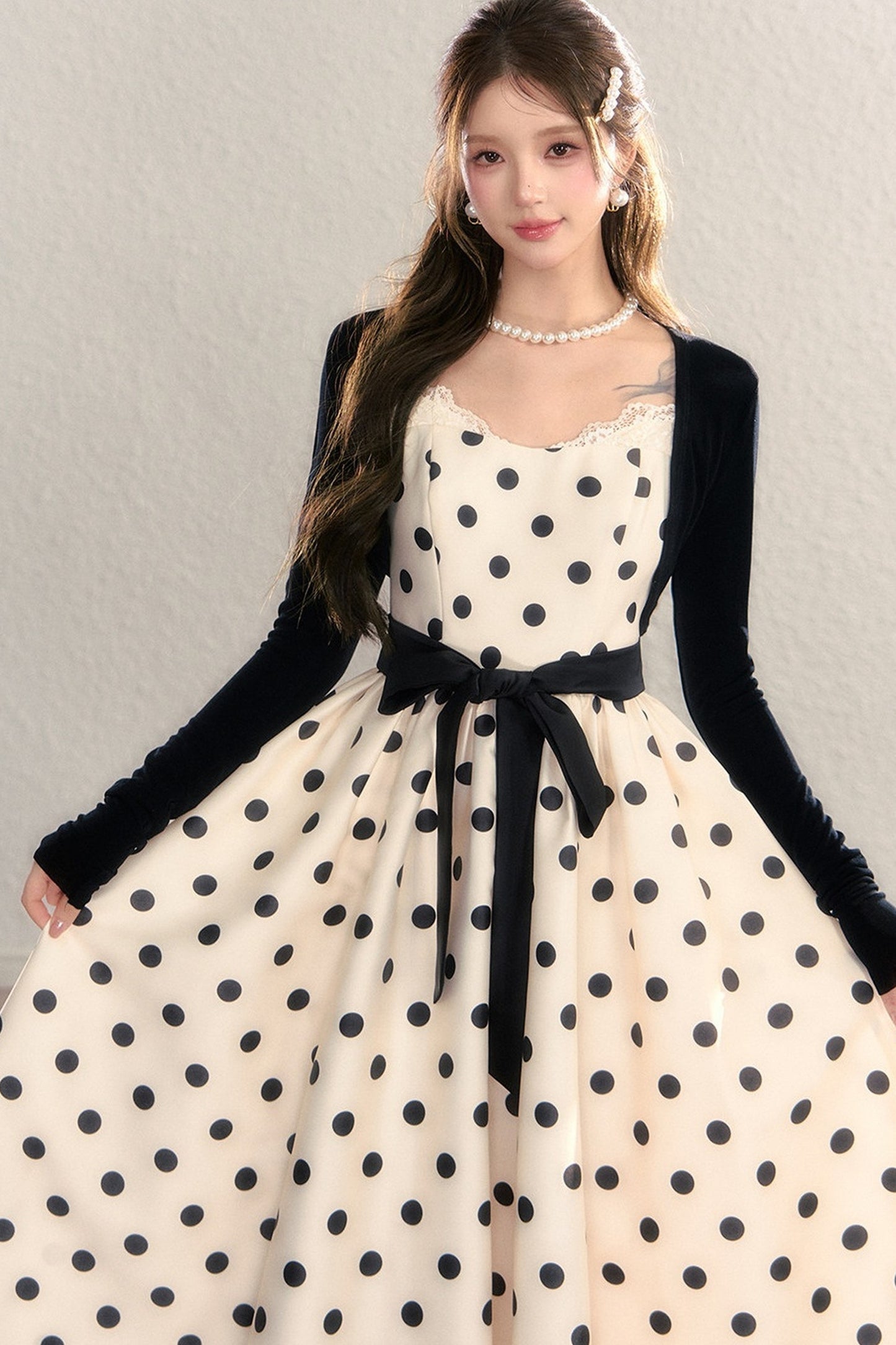 Satin Polka Dot Bow Tie Dress