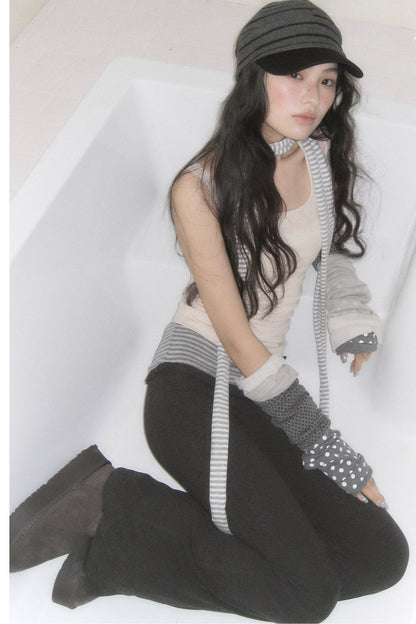 Halter Lace Camisole and Dark Pants Set-Up