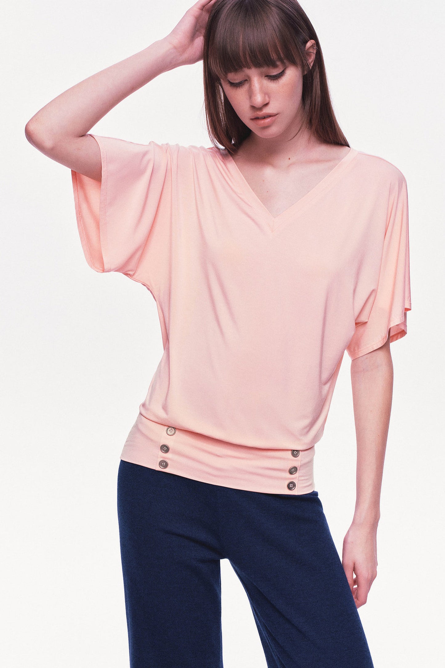 Modal Knit V-Neck Batwing Top