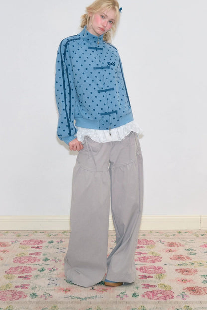 Blue Polka Dot Zipper Hoodie Jacket
