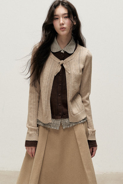 Plaid Collar Layered-Look Knit Top