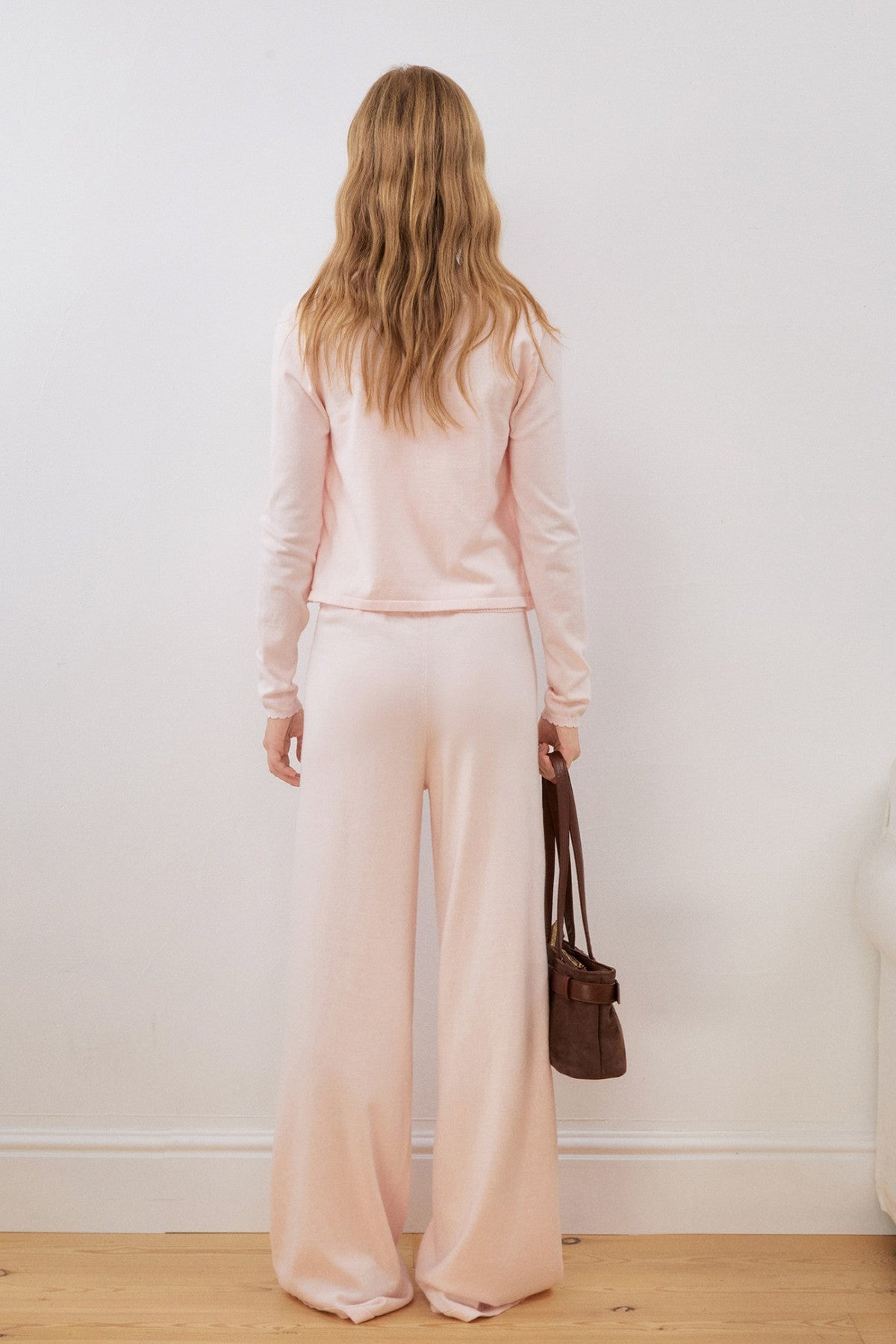 Cotton Knotted Wave Edge Knit Cardigan Set-Up