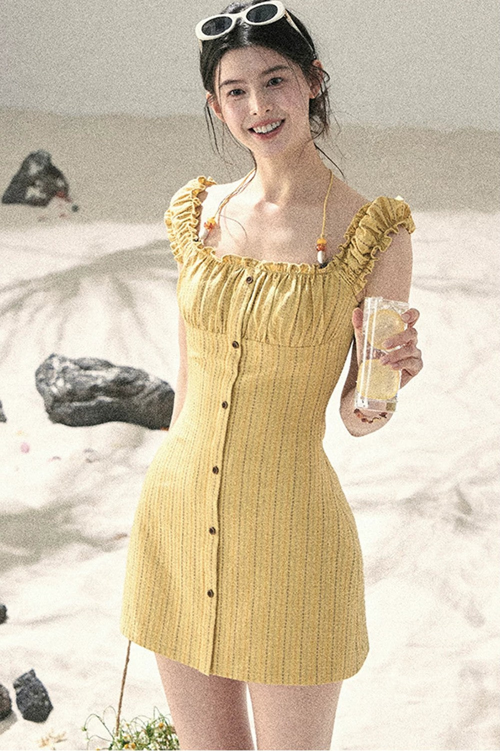 French Halter Striped Dress