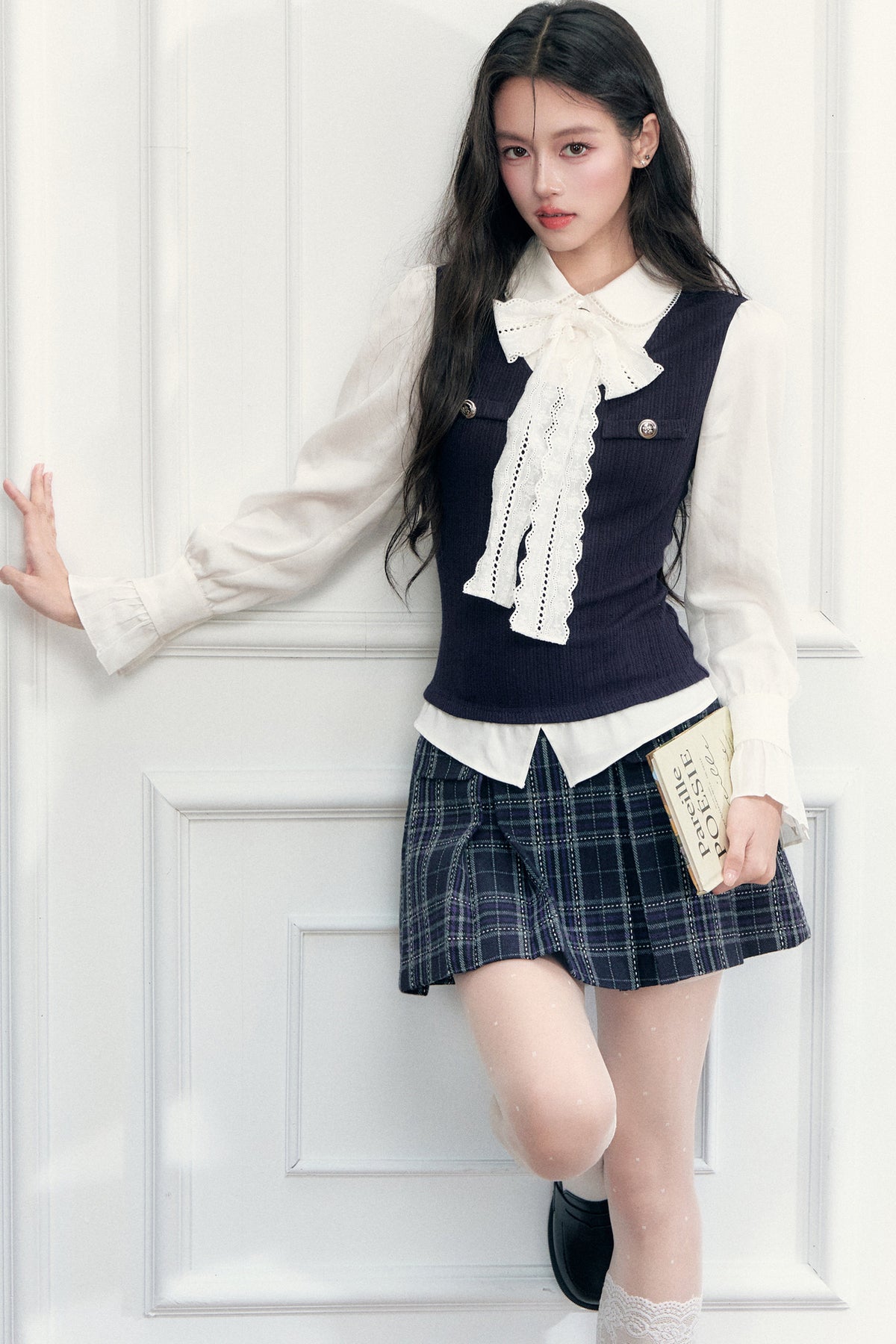 Layered-Look Lace Blouse and Skirt Set-Up