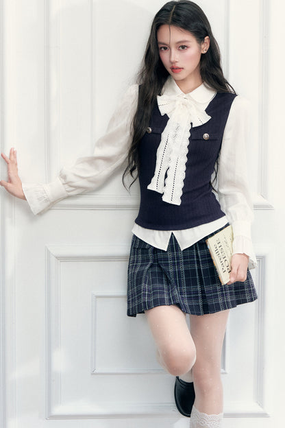 Layered-Look Lace Blouse and Skirt Set-Up
