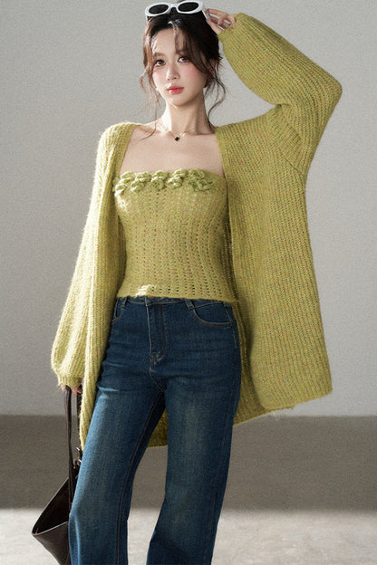 3D Flower Tube Top and Cardigan Set