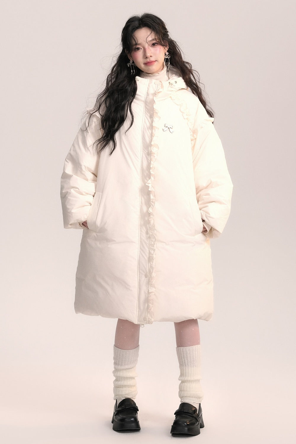Lace Trim Long Down Jacket