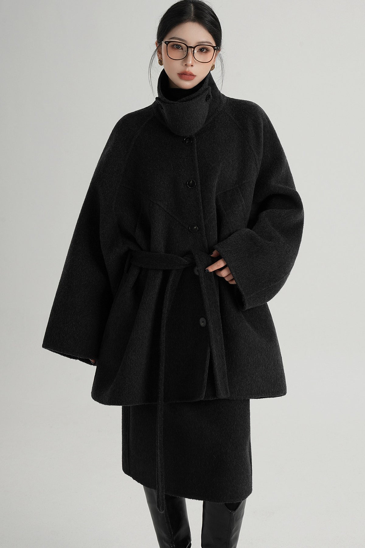Mid-Length Armor Collar Wool Coat