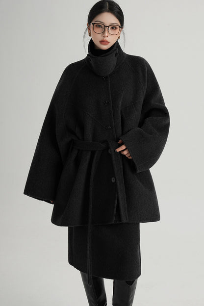 Mid-Length Armor Collar Wool Coat