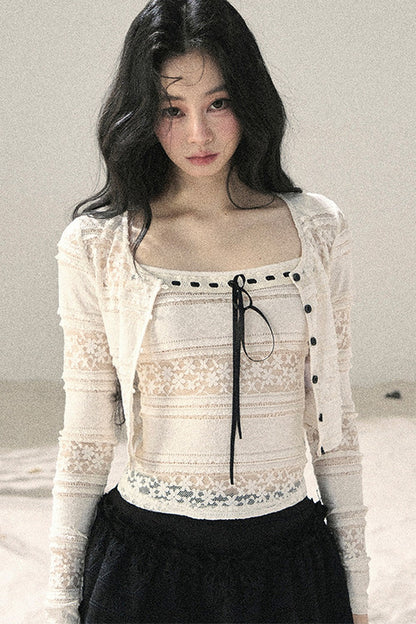 레이스 펀칭 여름 투피스 세트