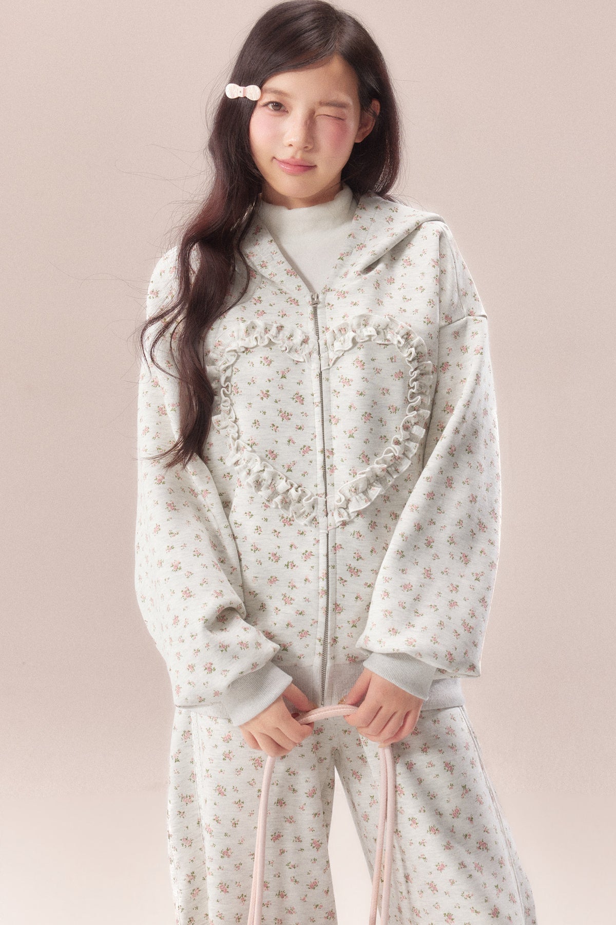 Floral Heart Hoodie and Scimitar Pants Set-Up