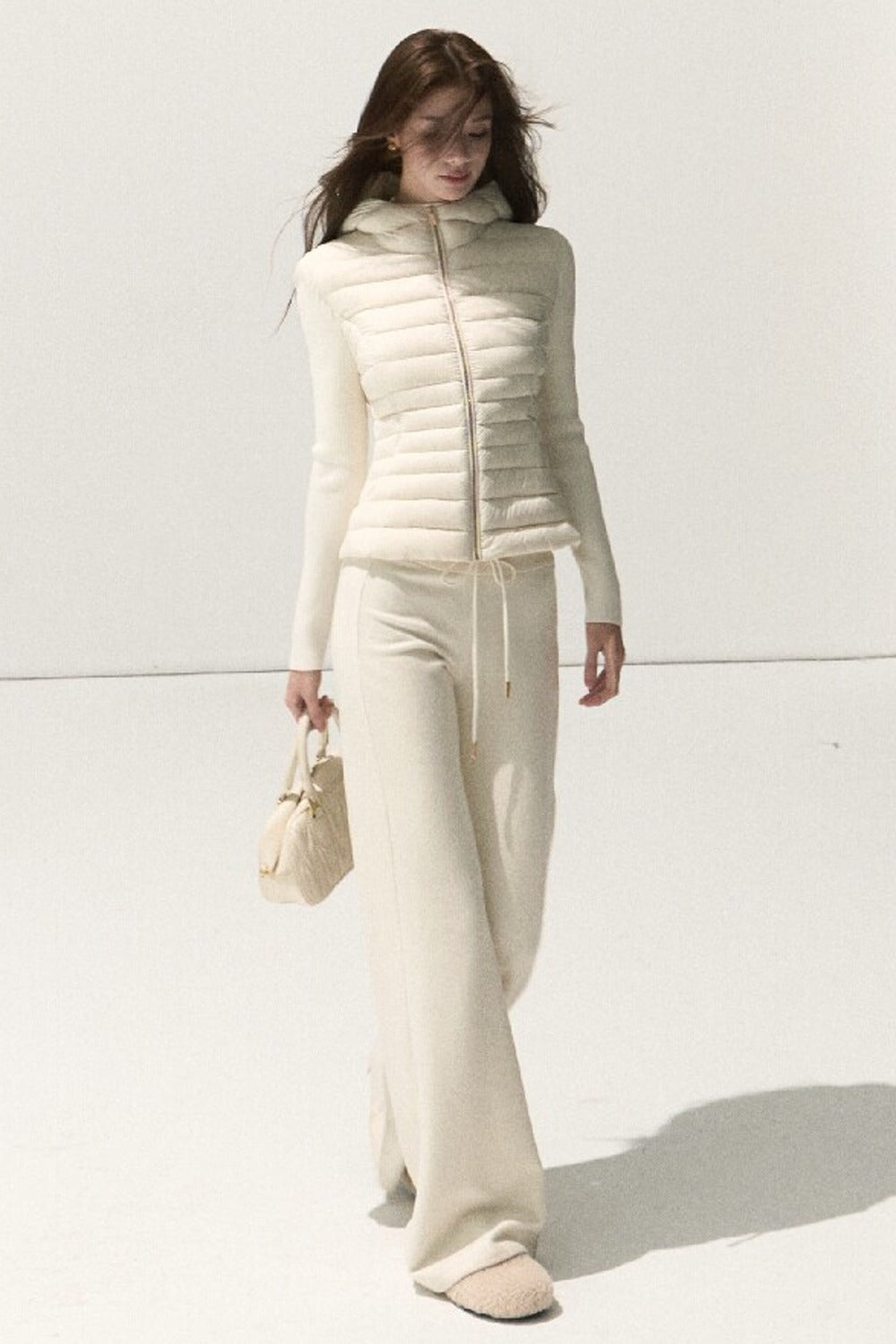 Knitted Patchwork Ribbed Down Jacket