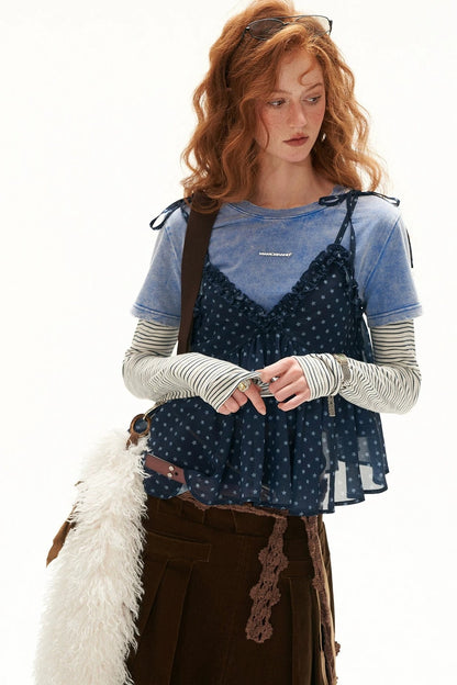 Ensemble tee-shirt manches longues en coton doux effet superposé