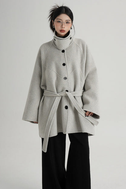 Mid-Length Armor Collar Wool Coat