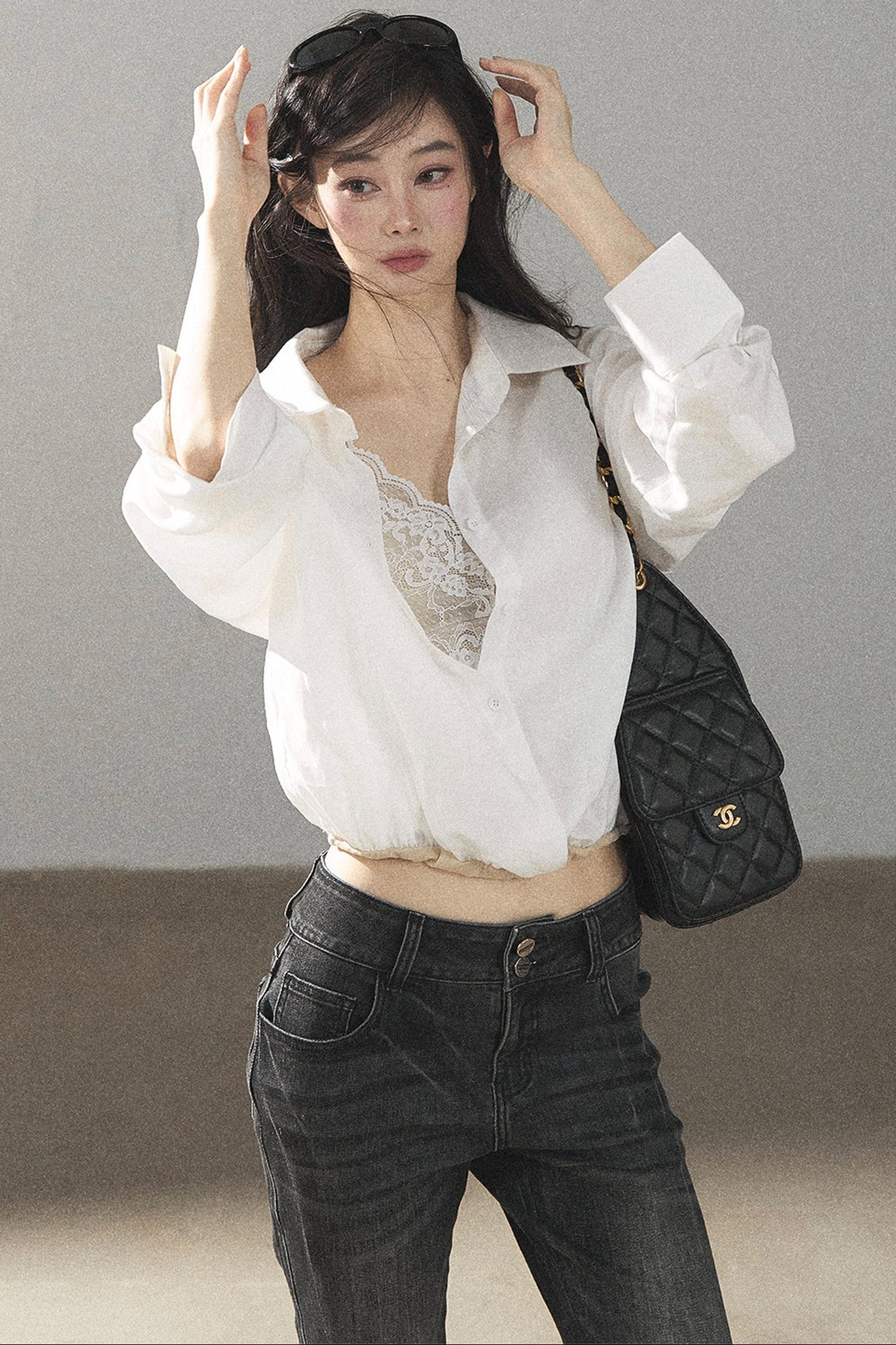 White Layered-Look Linen Shirt