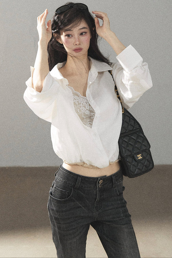 White Layered-Look Linen Shirt
