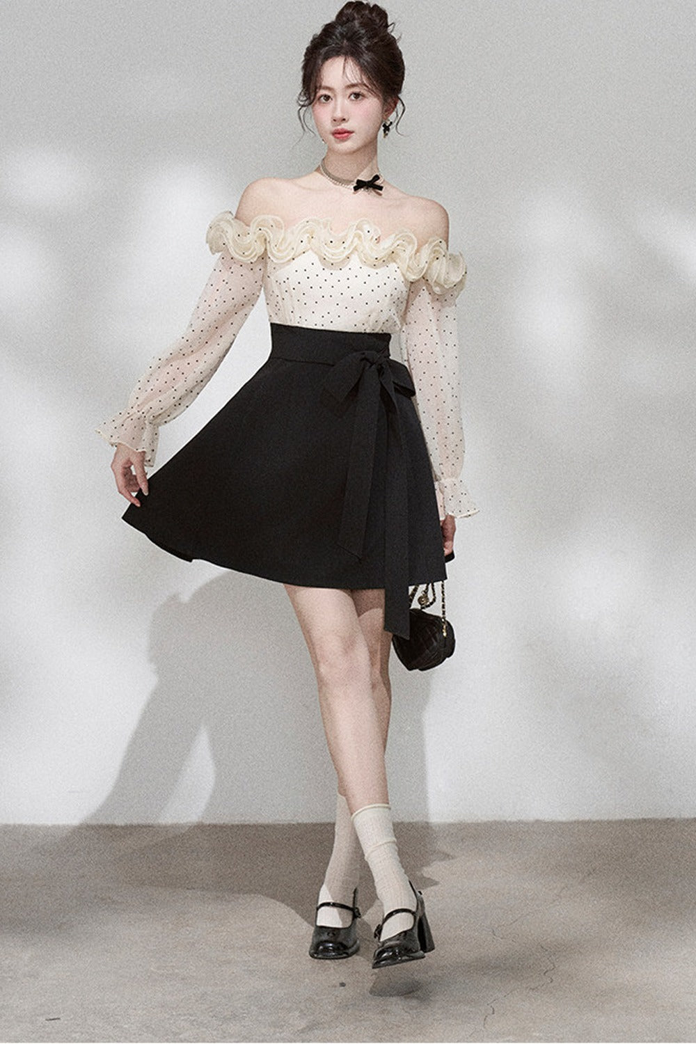 Ruffle Off-Shoulder Long Sleeve Dress