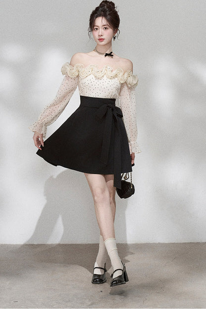 Ruffle Off-Shoulder Long Sleeve Dress