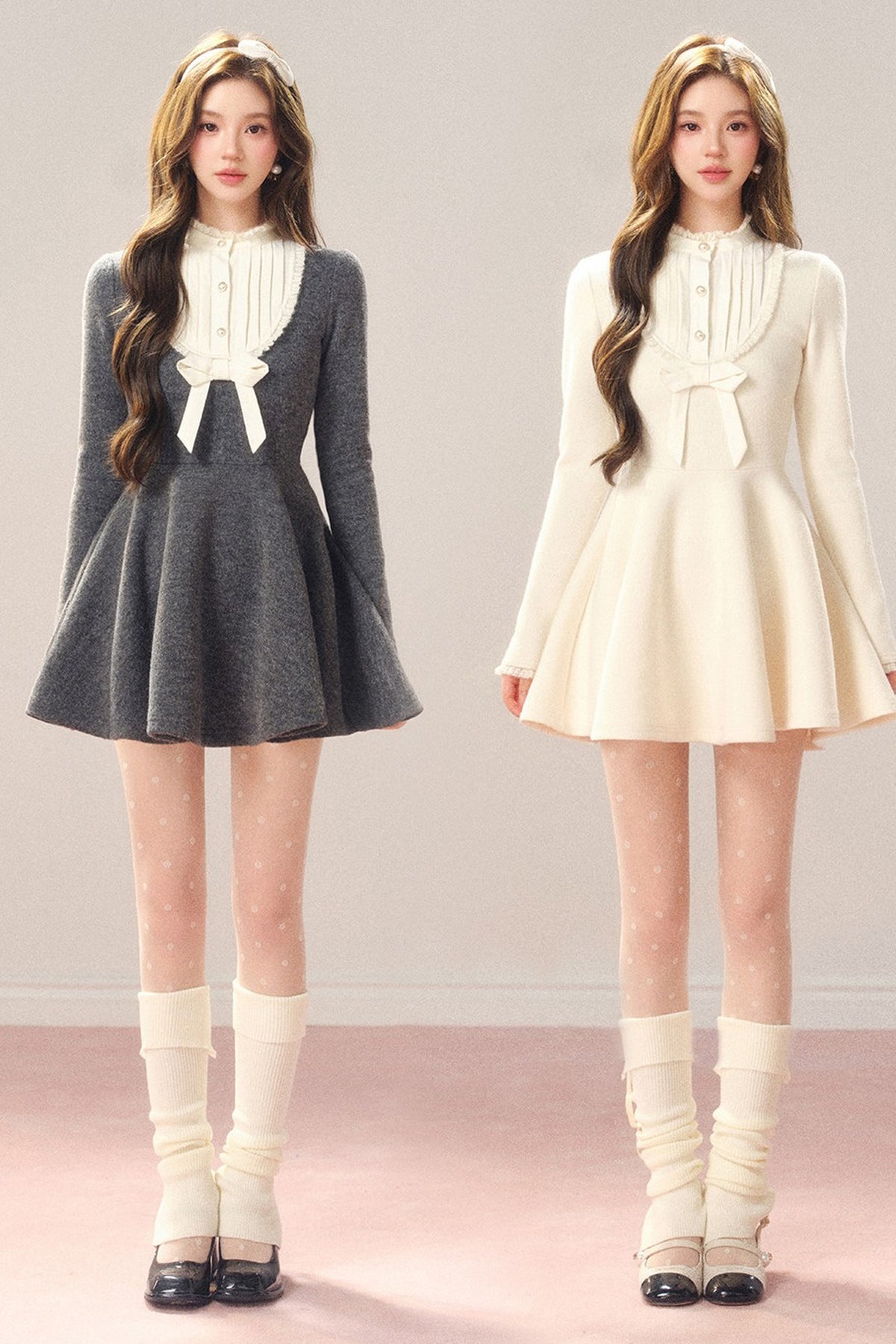 Robe grise à nœud à la taille