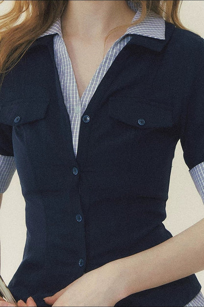 Kariertes Patchwork-Polo-Hemd