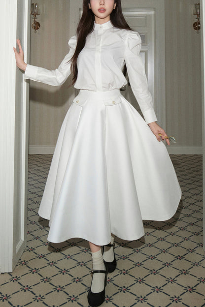 High-Waisted Pleated Mid-Length Skirt