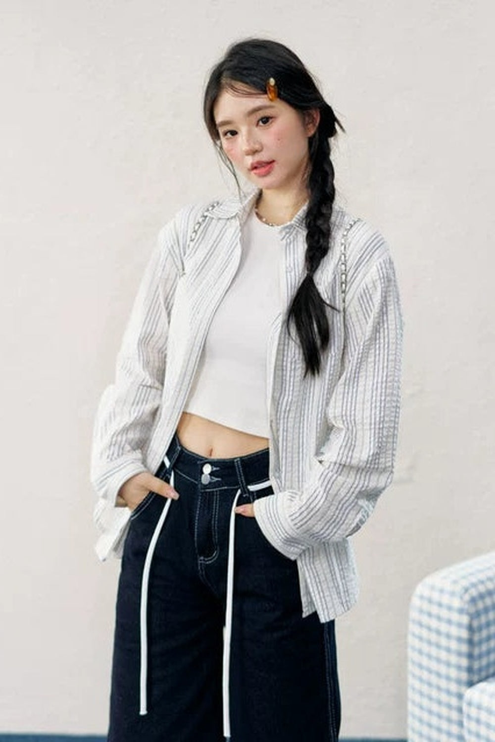 Washed Denim Drawstring Shorts