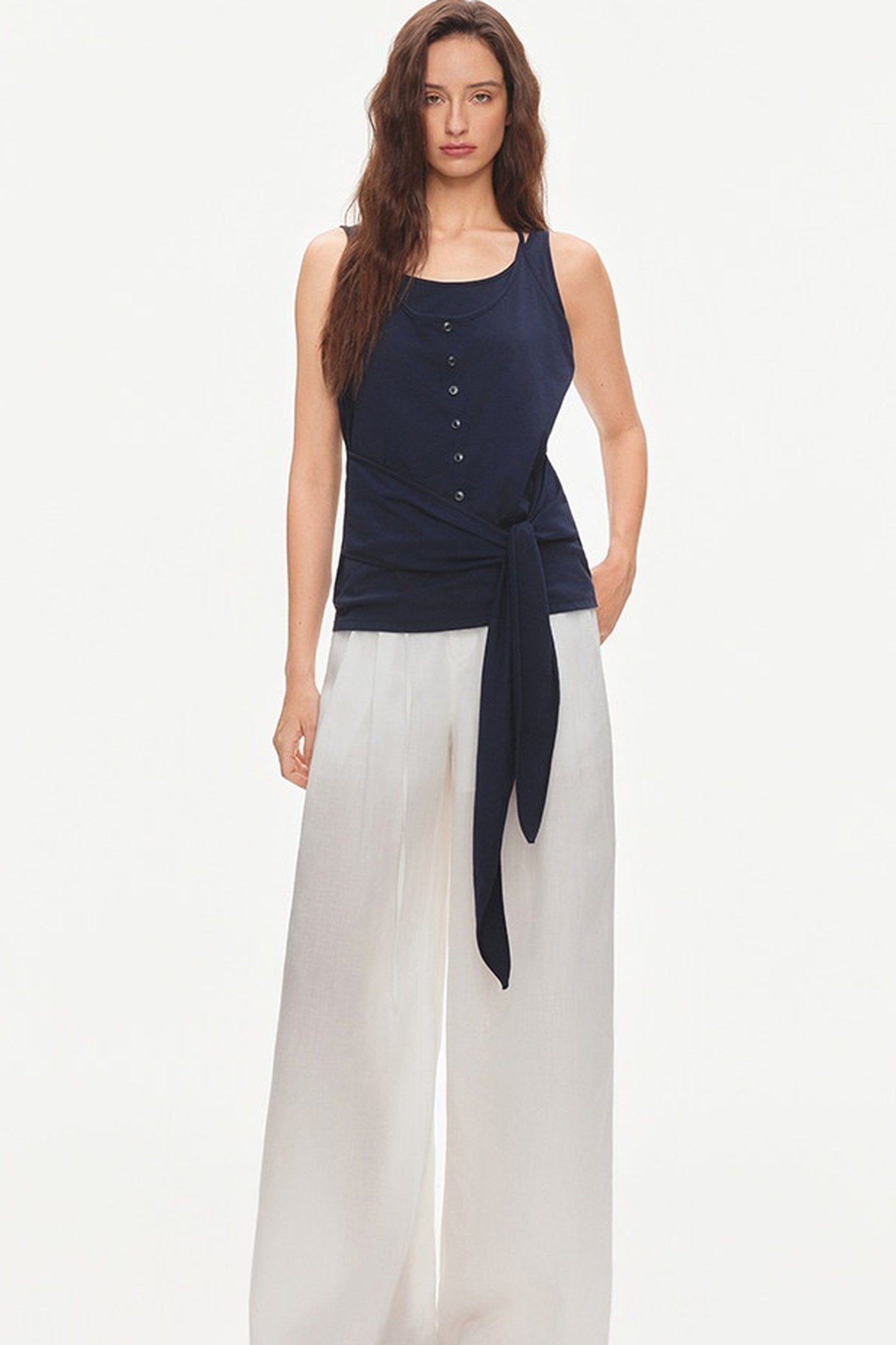Lyocell Linen Blend Wide-Leg Pants