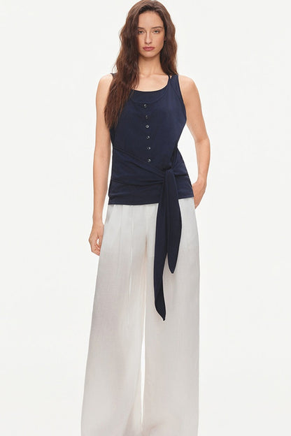 Lyocell Linen Blend Wide-Leg Pants