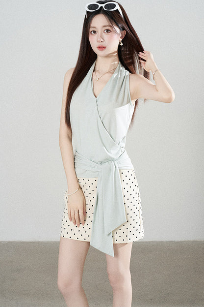 Multi-Color Halter Top and Leopard Print Skirt Set-Up