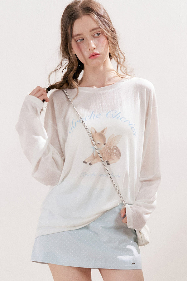 Conjunto de camiseta holgada de lyocell con estampado de ciervo