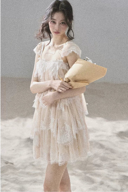 French Irregular Lace Mesh Top Set-Up