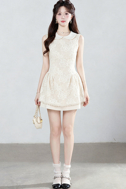 Sleeveless Lace Puffy Doll Collar Dress