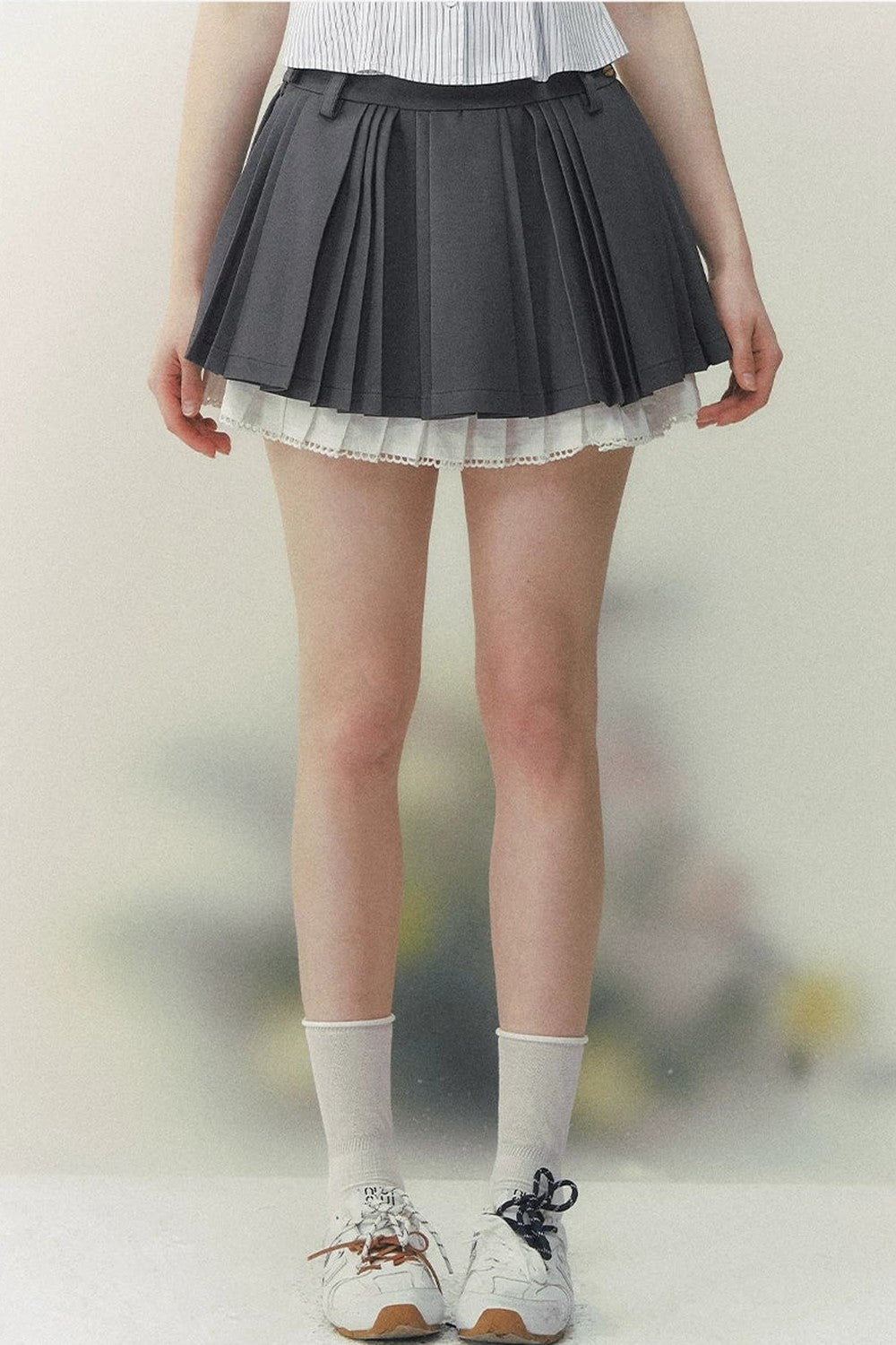 Lace Pleated A-Line Skirt