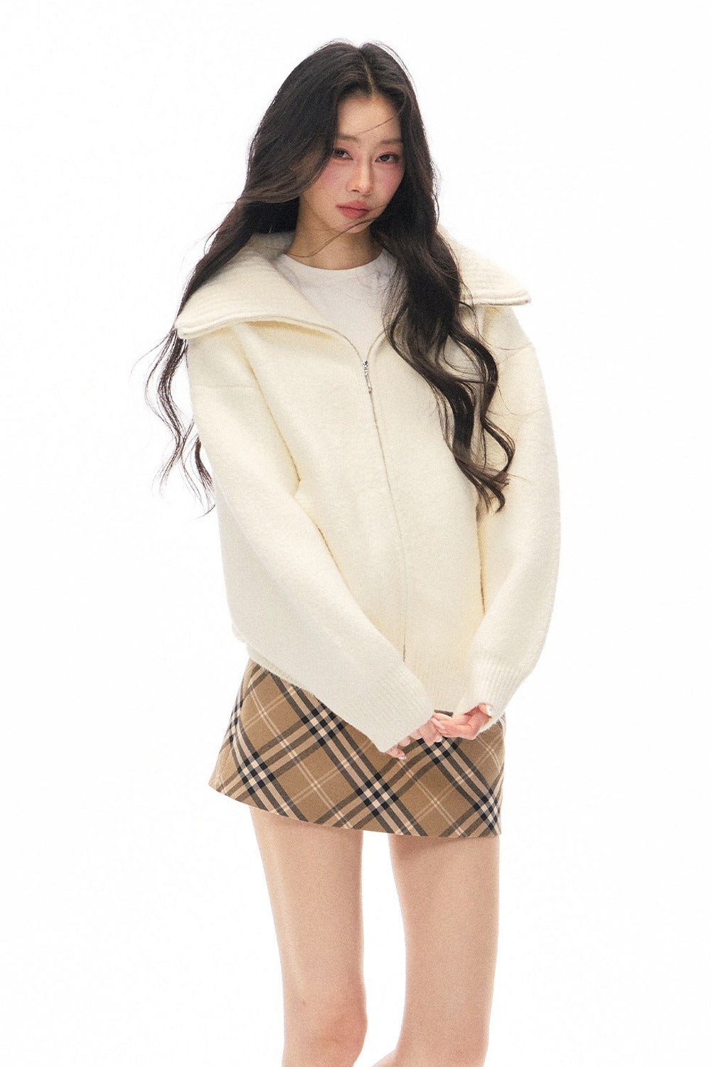 White Cardigan Jacket Skirt Set-Up