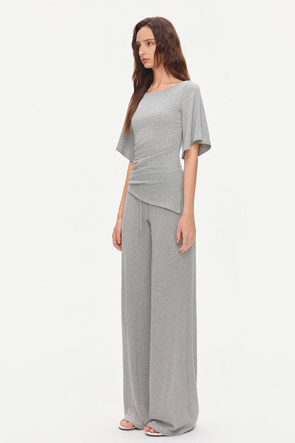 Ruched Modal Cotton Top and Wide-Leg Pants Set-Up